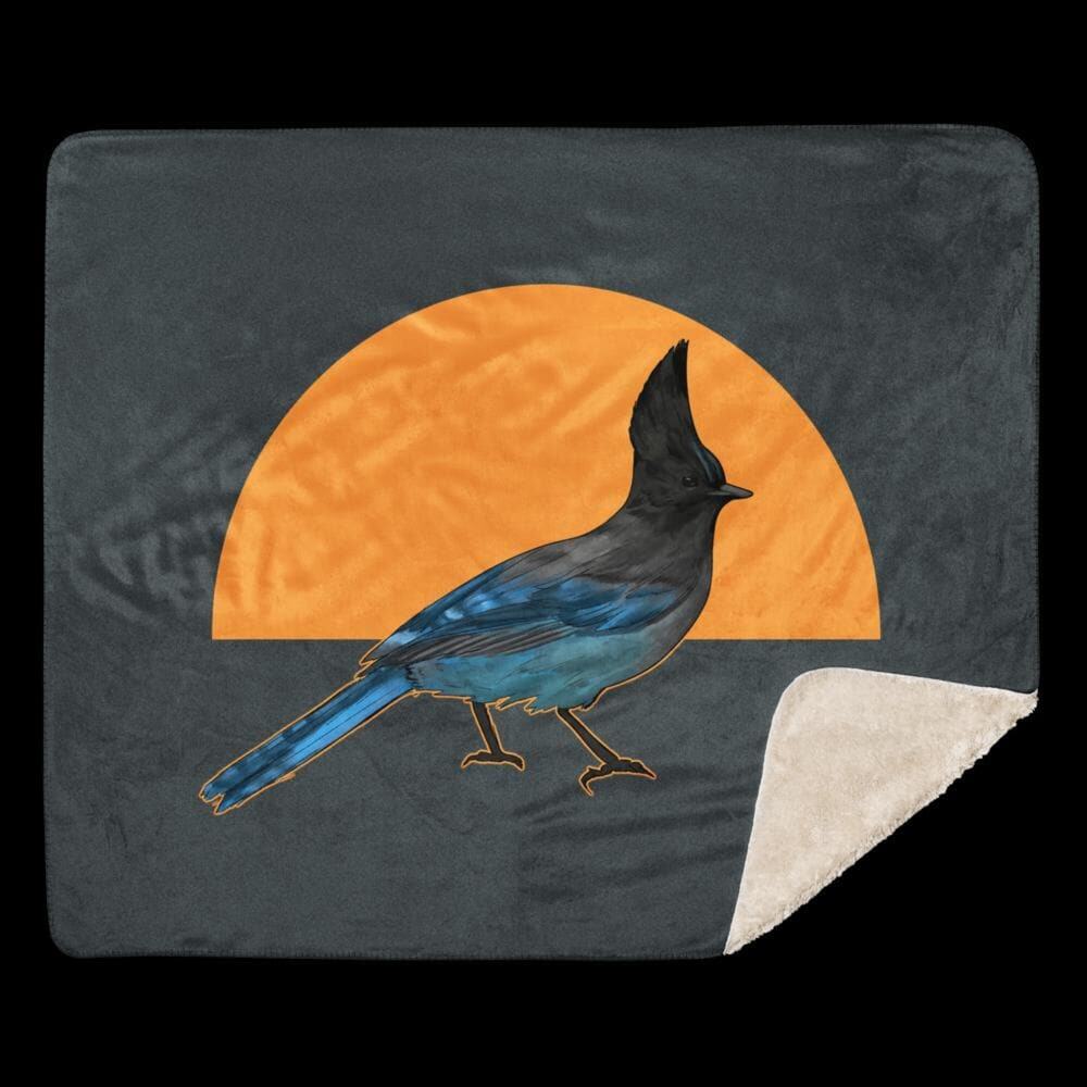 Plush Sherpa Blanket with Steller's Jay and Sun Design – Cozy Home Decor